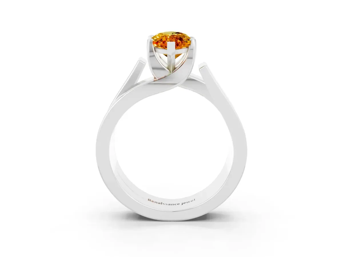 Modern Tension Set Marquise Cut Citrine Solitaire Wide Band Ring Silver
