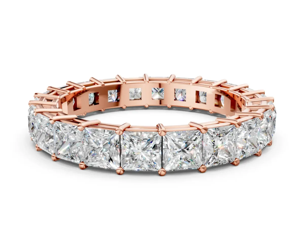Princess Cut Eternity Band with Shared Prong Setting Rose gold