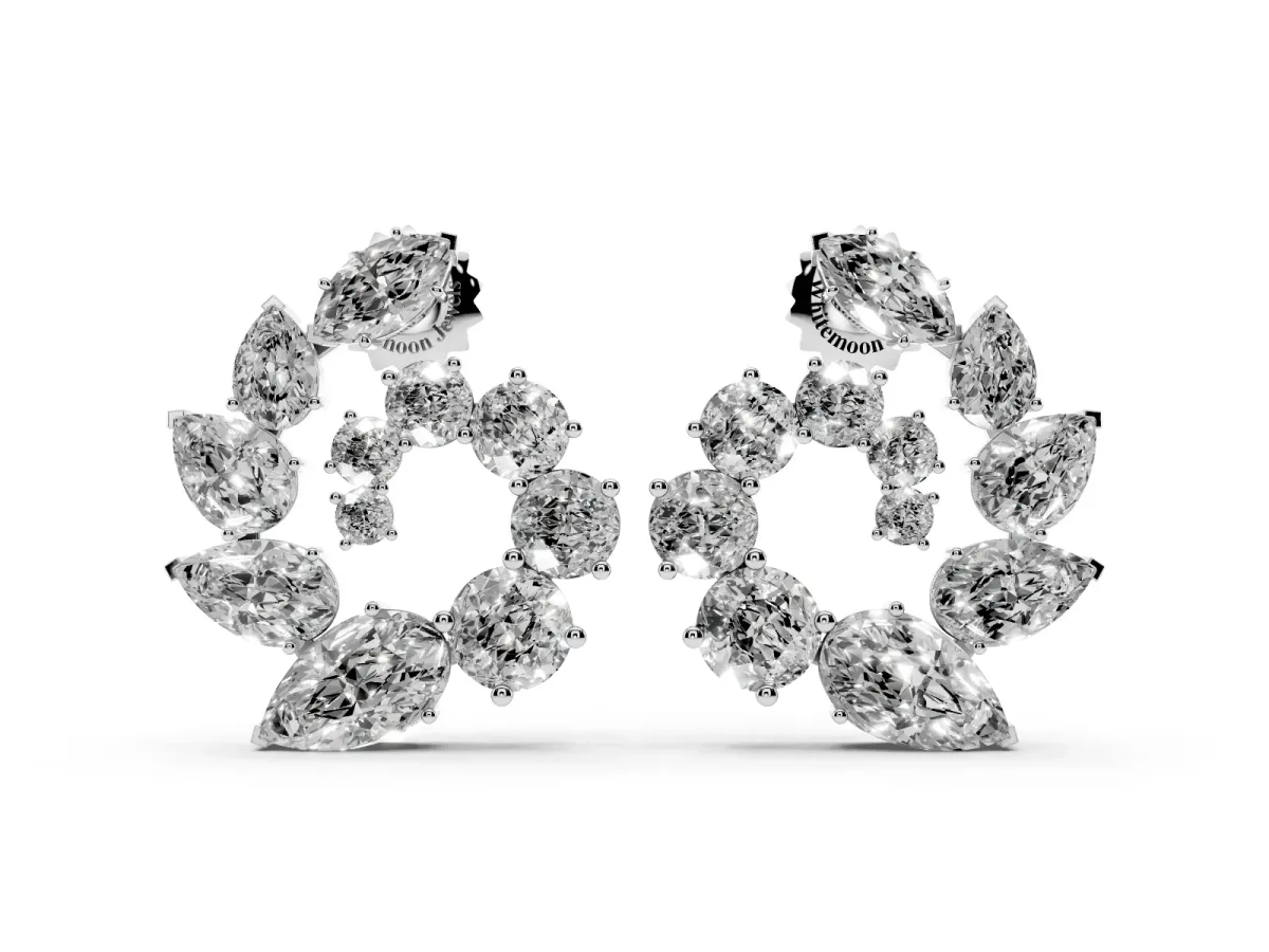 Marquise, Pear and Round Diamond Graduated Cluster Stud Earrings Platinum