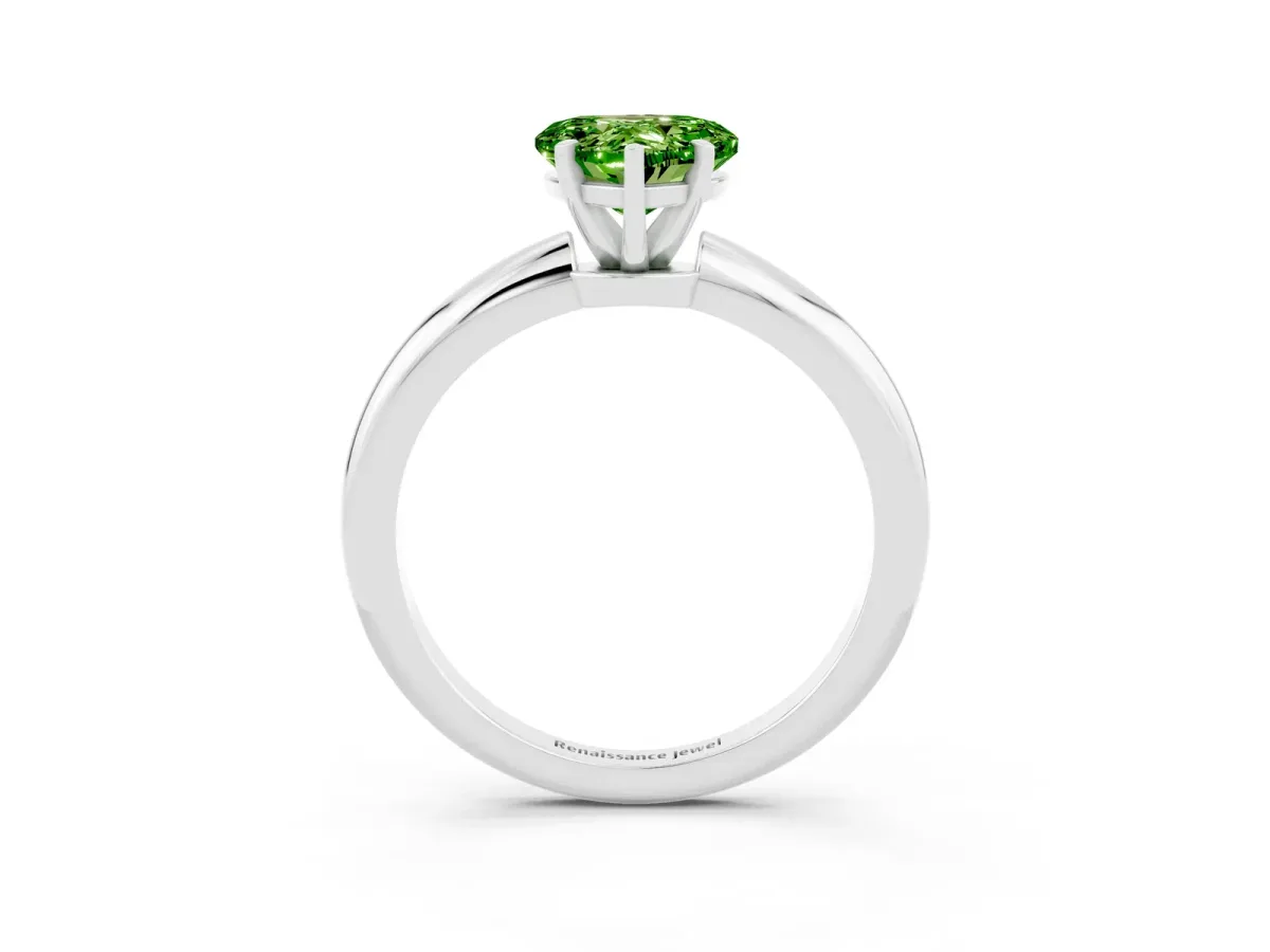 Heart Cut Peridot Solitaire Ring with Six-Prong Setting and Classic Band Silver
