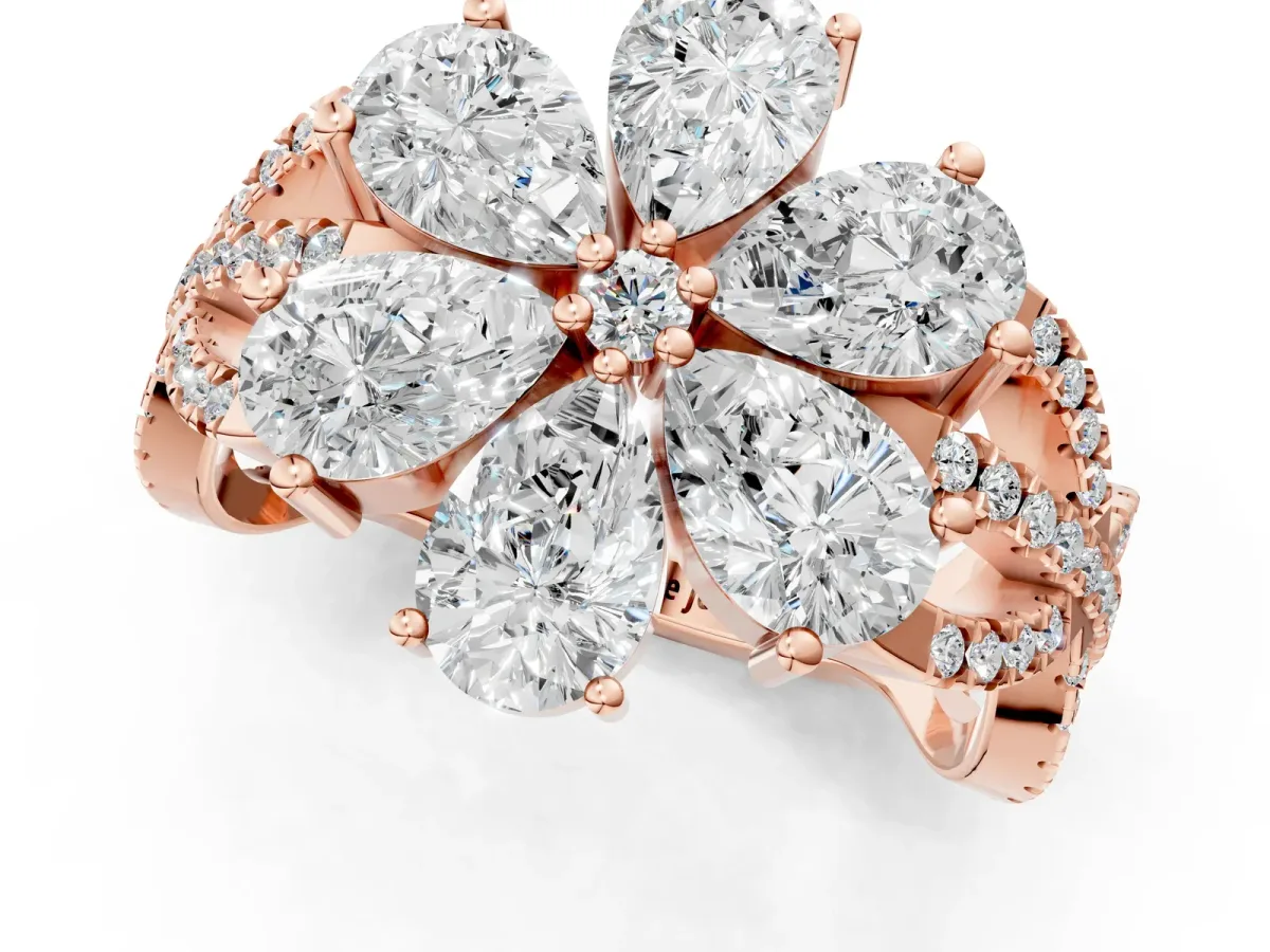 Pear Diamond Floral Ring with Round Diamond Accents Rose gold