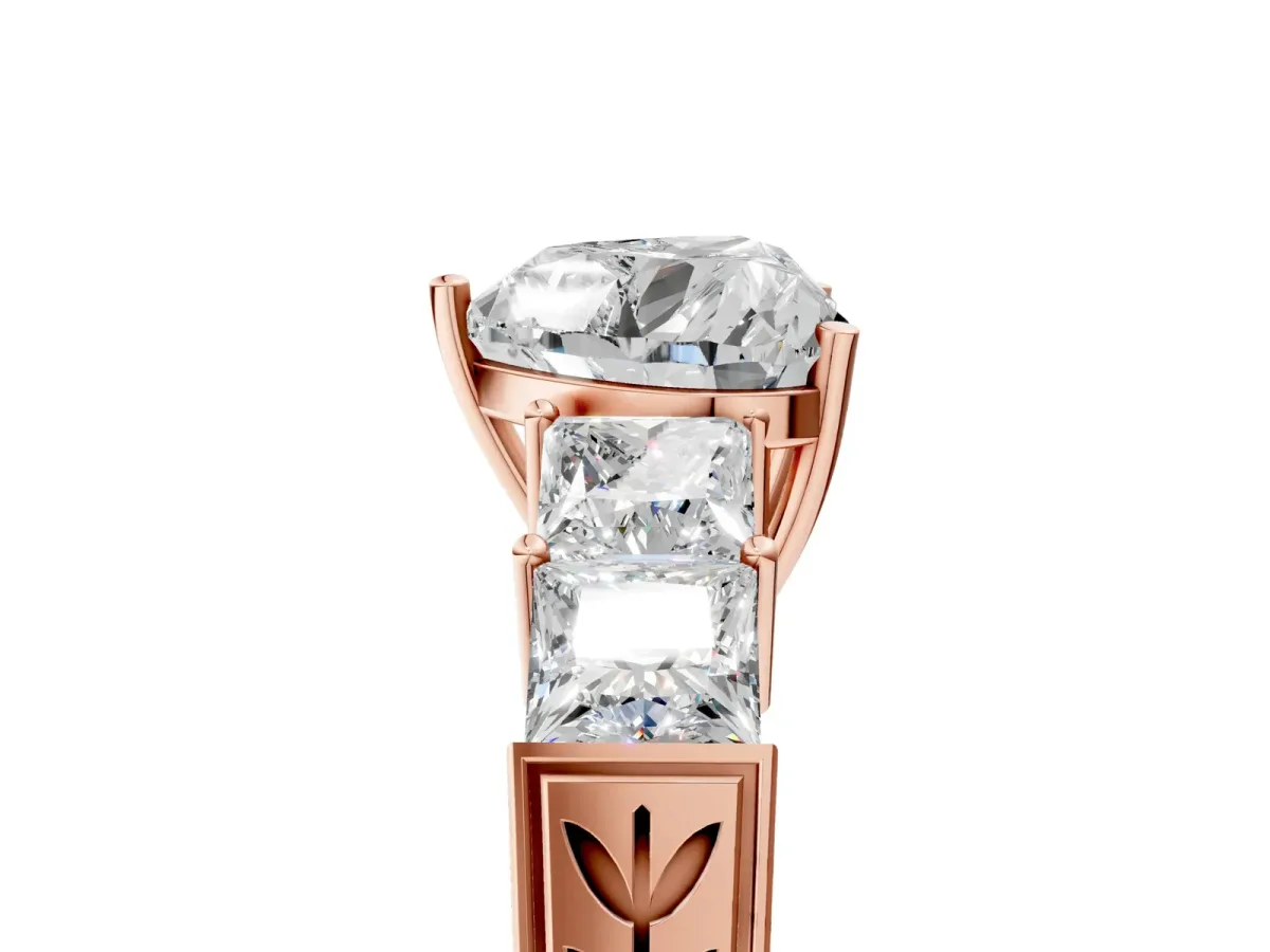 Heart Cut Solitaire Princess Side Stone Engraved Band Prong Setting Ring Rose gold