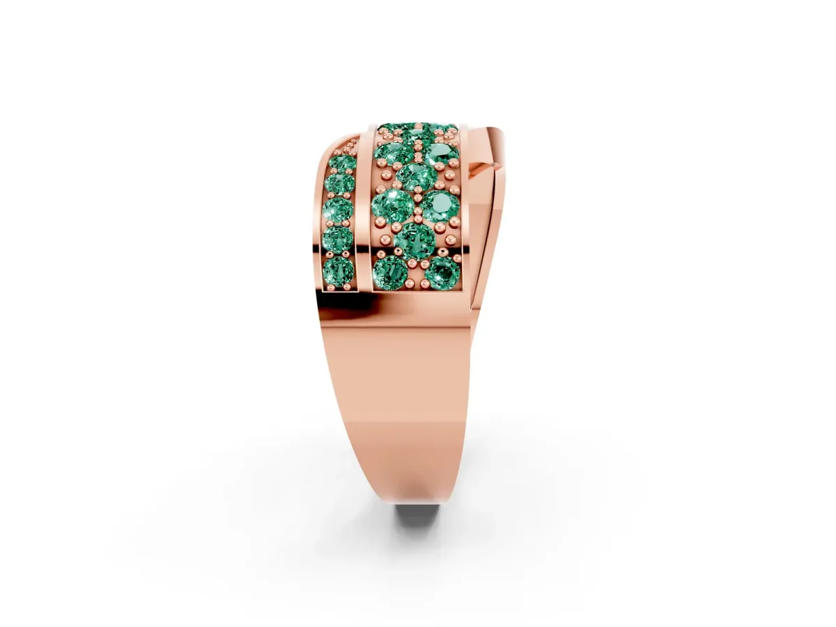 Pavé Round Green Sapphire Crossover Band with Bead Prong Setting Rose gold