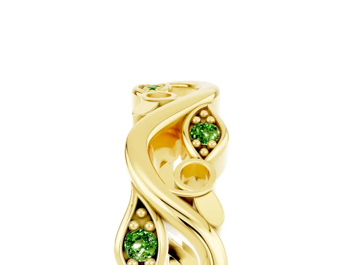 Marquise Peridot Vine Eternity Band with Bezel Setting Yellow gold