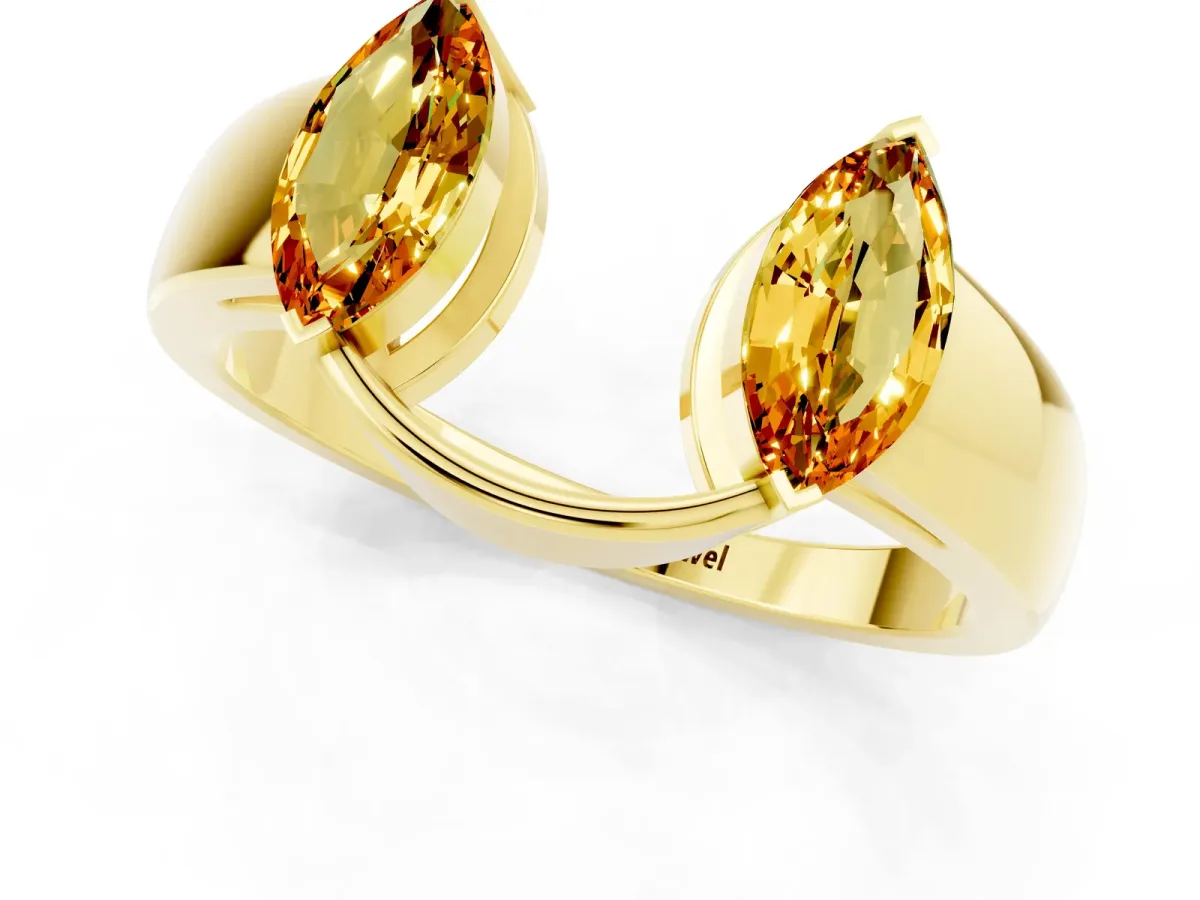 Marquise Citrine Open Band Ring with Tension Setting Yellow gold