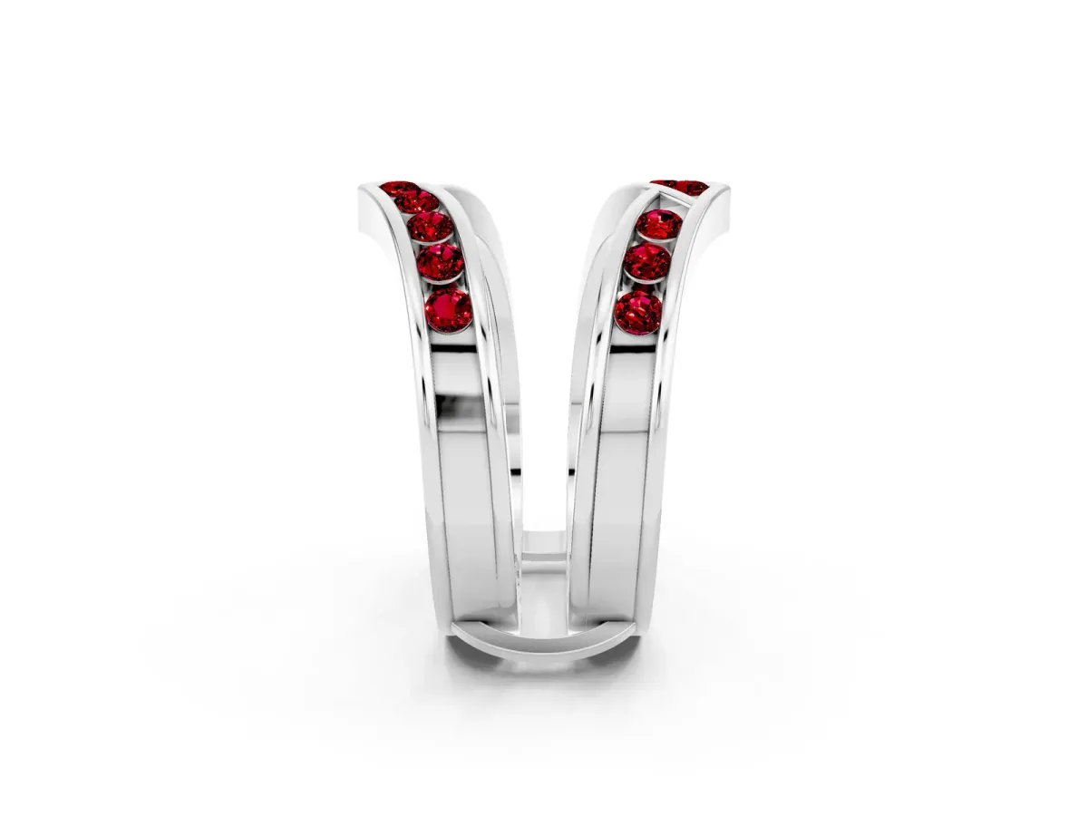 Round Ruby Channel-Set Chevron Band Platinum