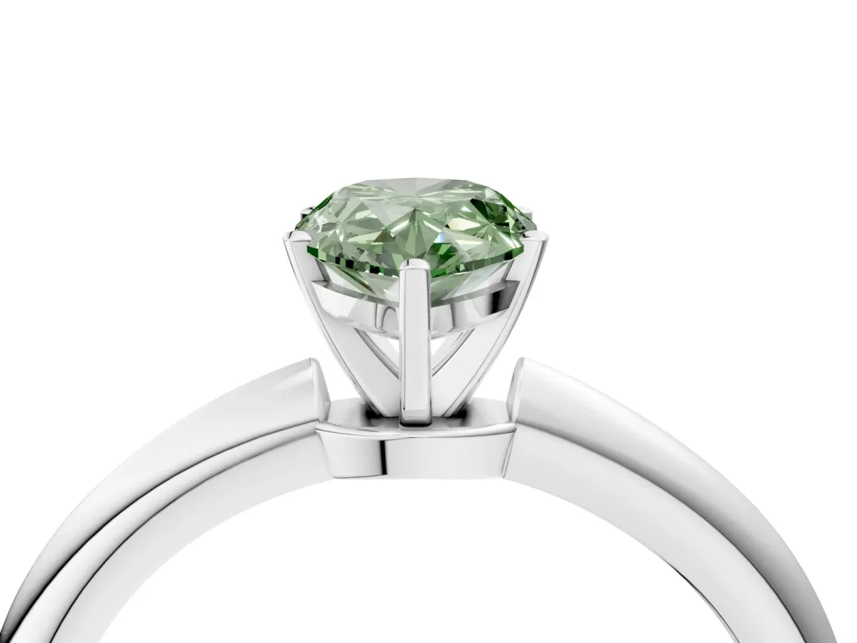 Fancy Green Pear Cut Diamond Solitaire Ring with Six-Prong Setting and Classic Band Silver