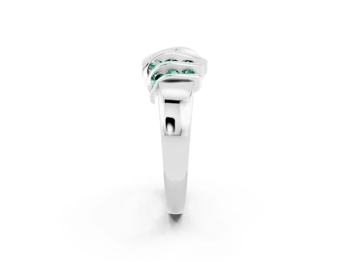 Round Green Sapphire Multi-Row Crossover Band White gold