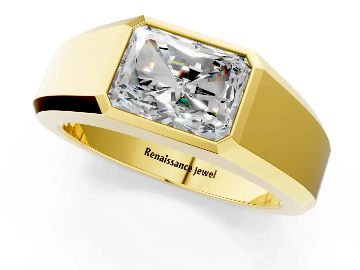 Radiant Diamond Wide Bezel Mens Ring Yellow gold