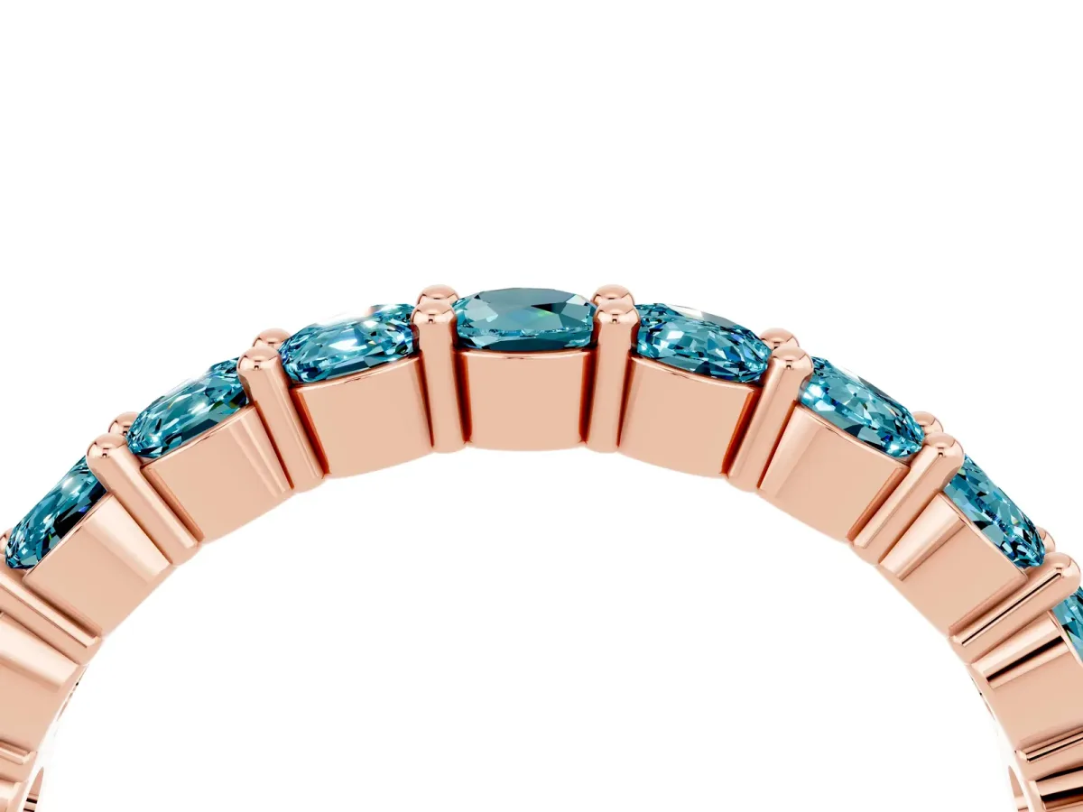 Round Blue Topaz Half Eternity Band with Prong Setting Rose gold