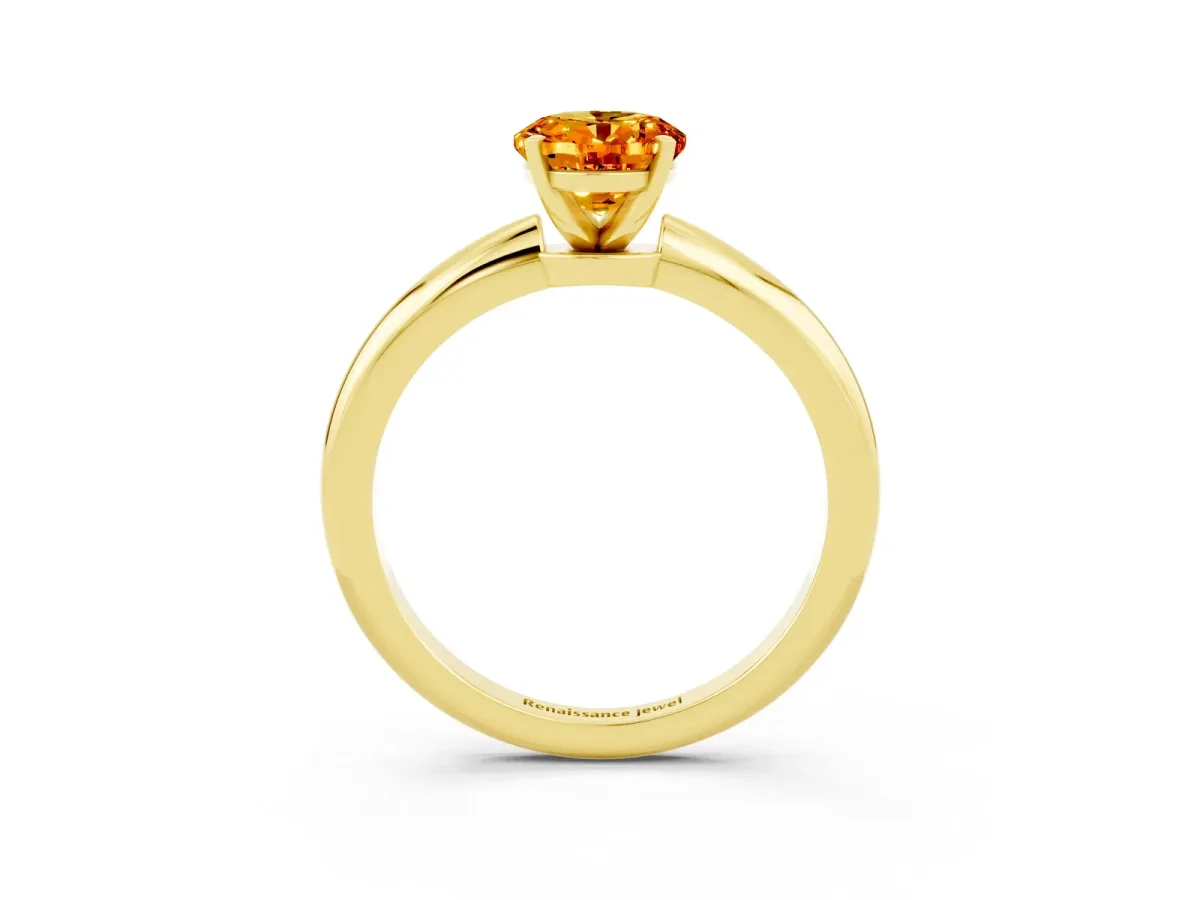 Oval Cut Citrine Solitaire Ring with Six-Prong Setting and Classic Band Yellow gold