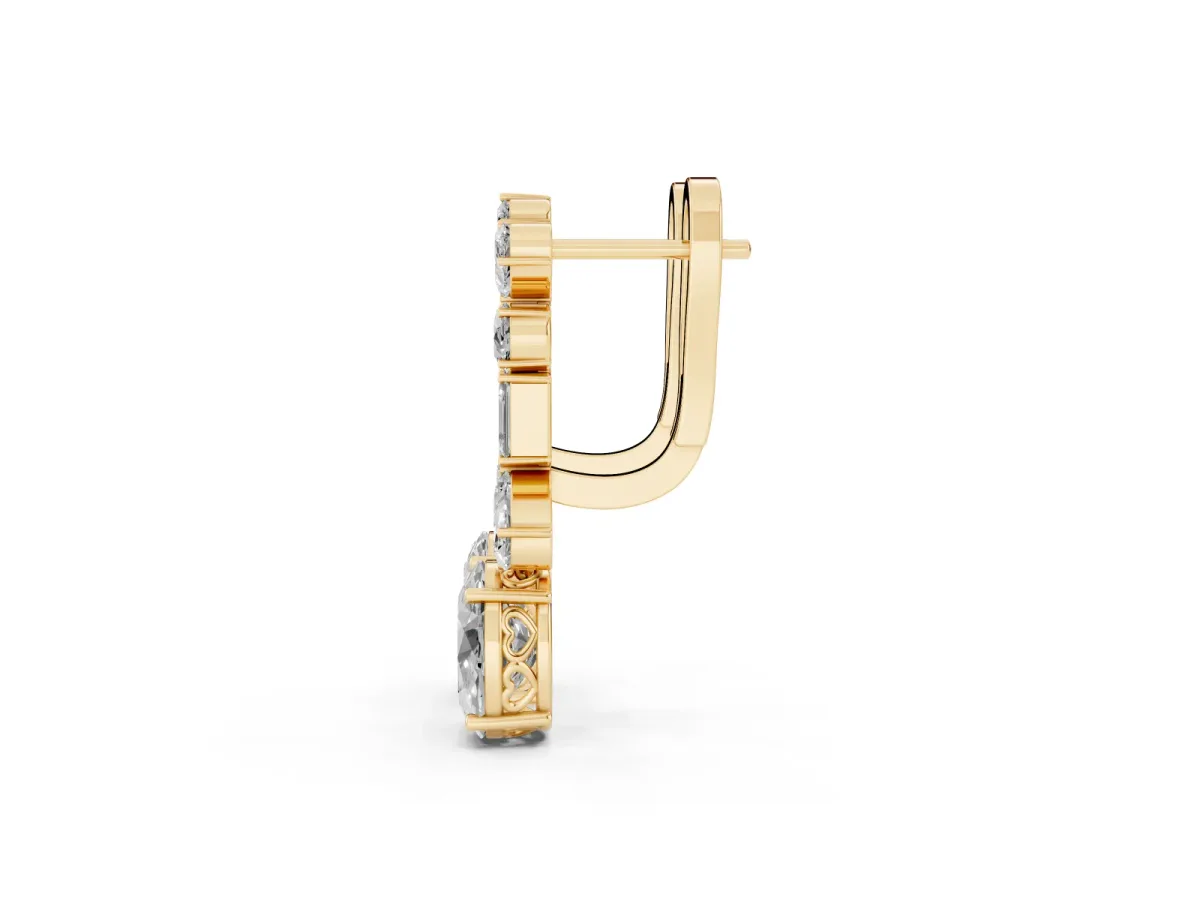 Pear, Baguette and Oval Diamond Monaco Drop Earrings Yellow gold
