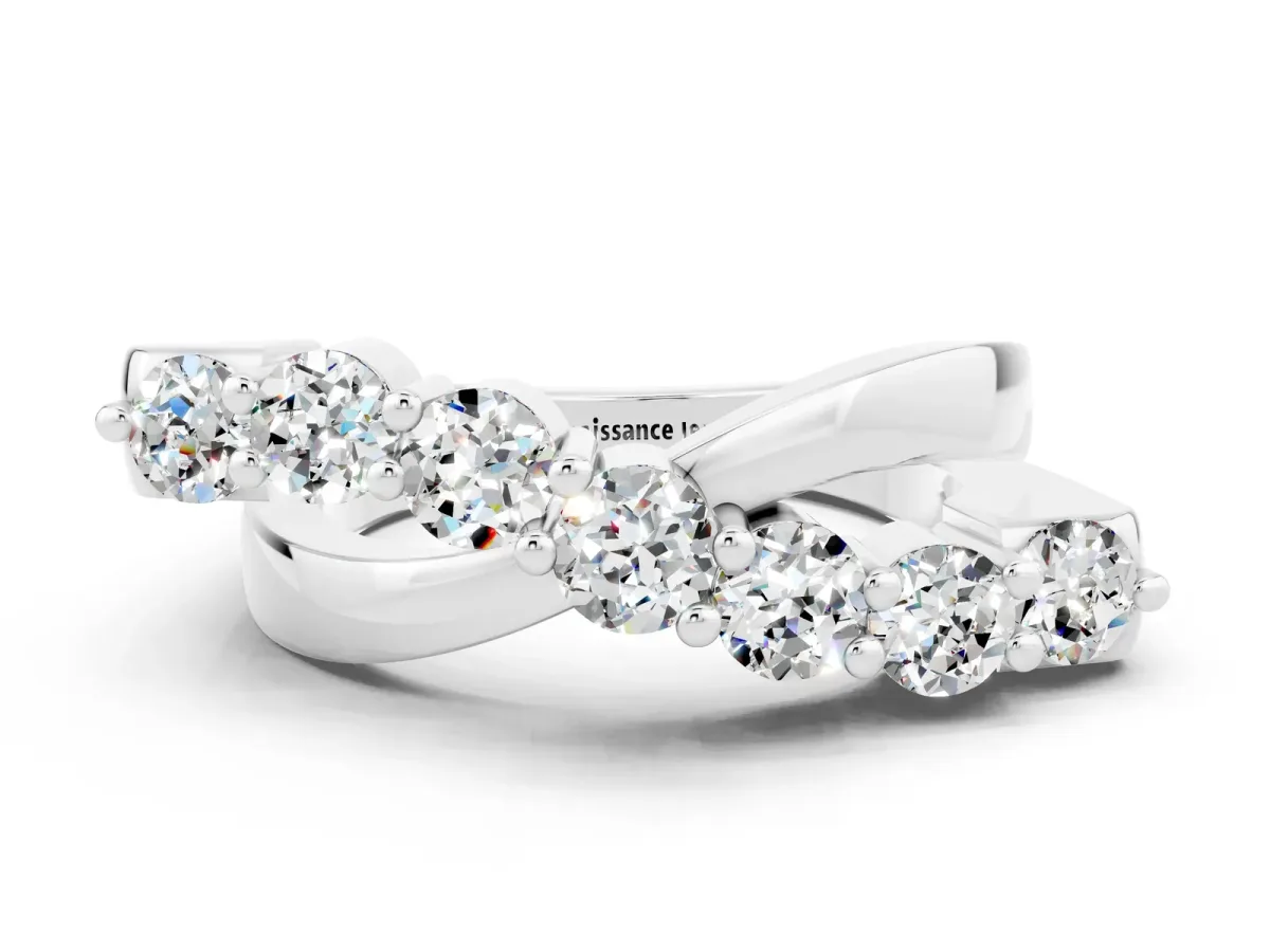 Round Moissanite Prong-Set Crossover Band Platinum