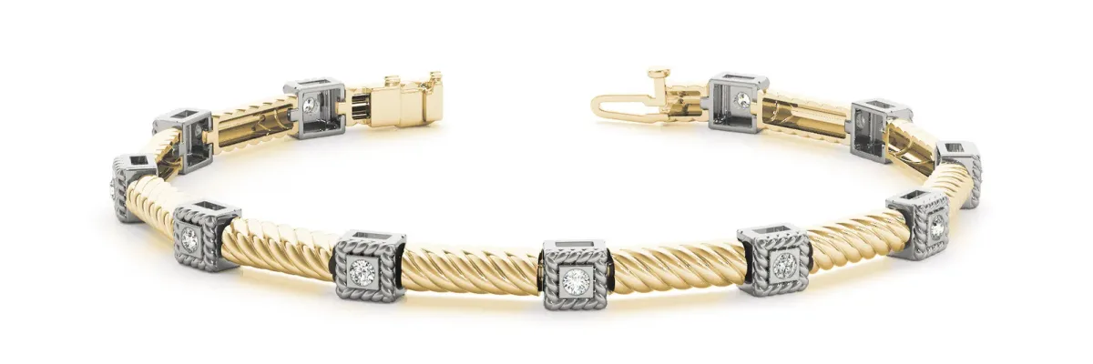 Round Bezel Set Diamond Rope Bracelet Yellow gold