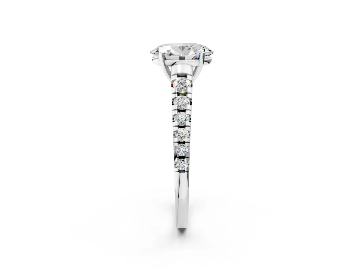 Oval Cut Diamond Cathedral Solitaire Ring with Round Pavé Band White gold