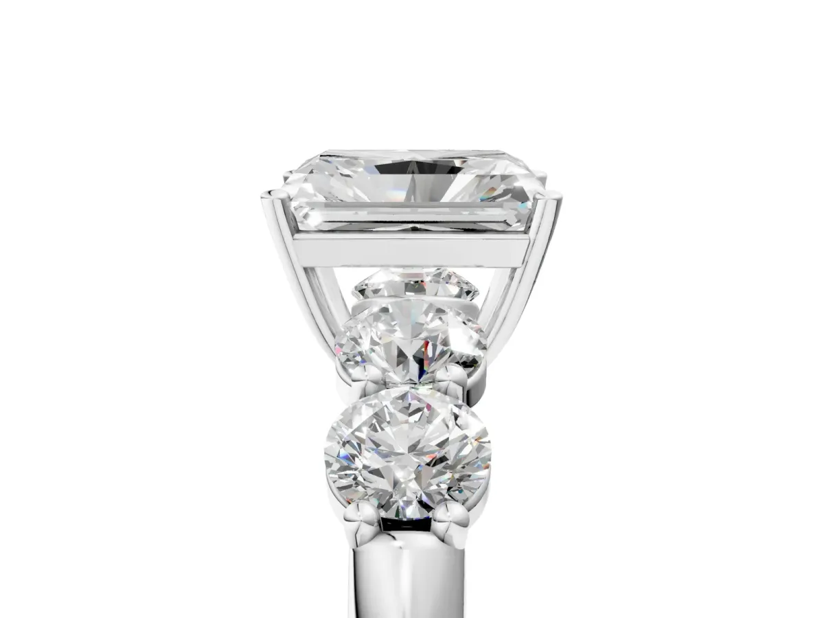 Radiant Cut Cut Five-Stone Prong Set Diamond Ring with Classic Band Platinum