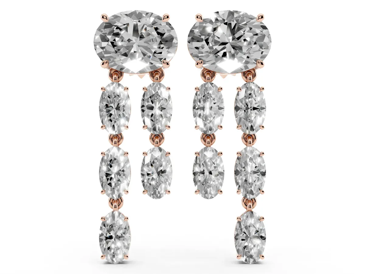 Oval Cut Diamond Multi-Row Drop Earrings Rose gold