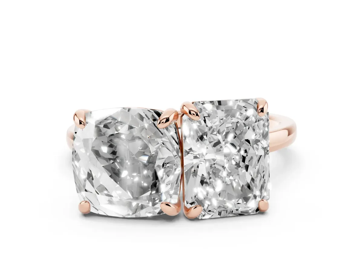 Cushion and Radiant Toi Moi Ring with Prong Setting and Plain Band Rose gold