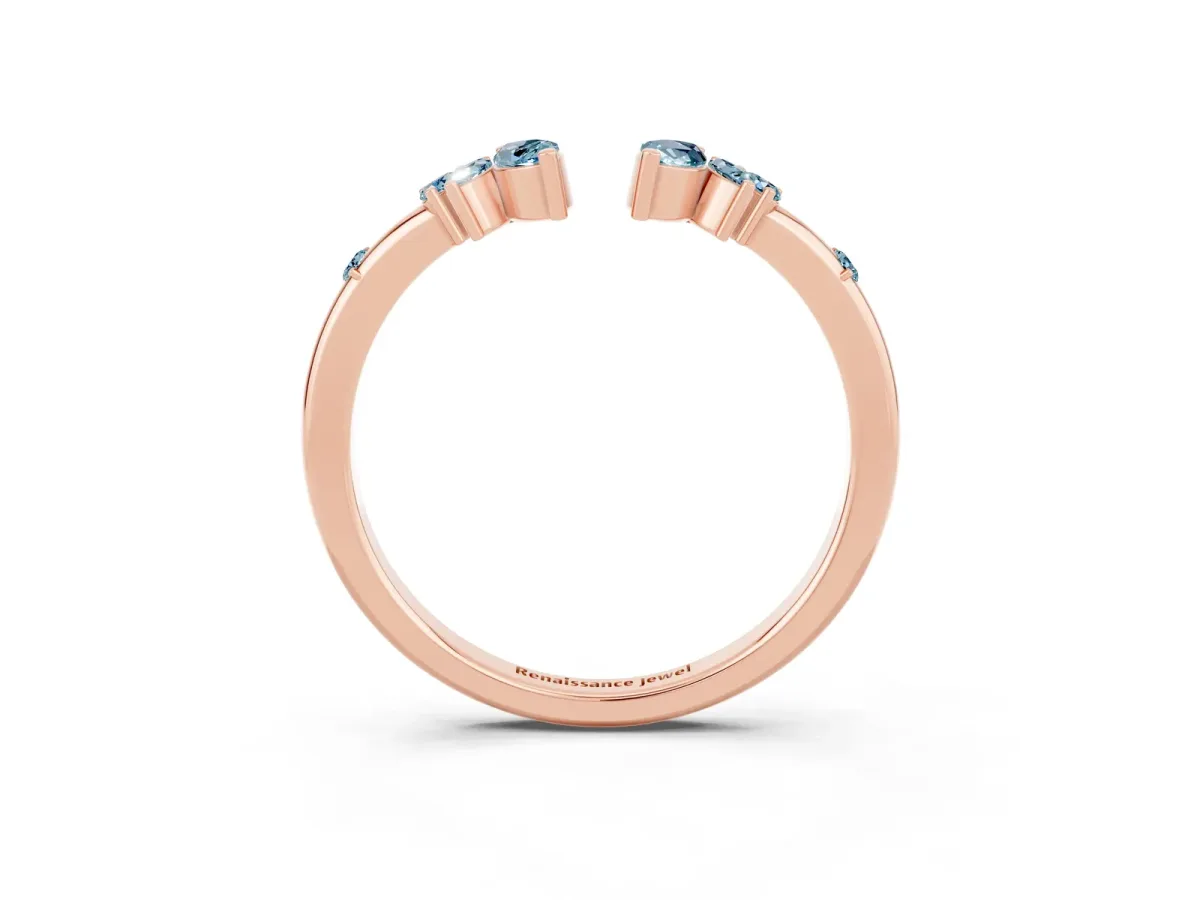 Open Marquise Cluster Aquamarine Band with Prong Setting Rose gold