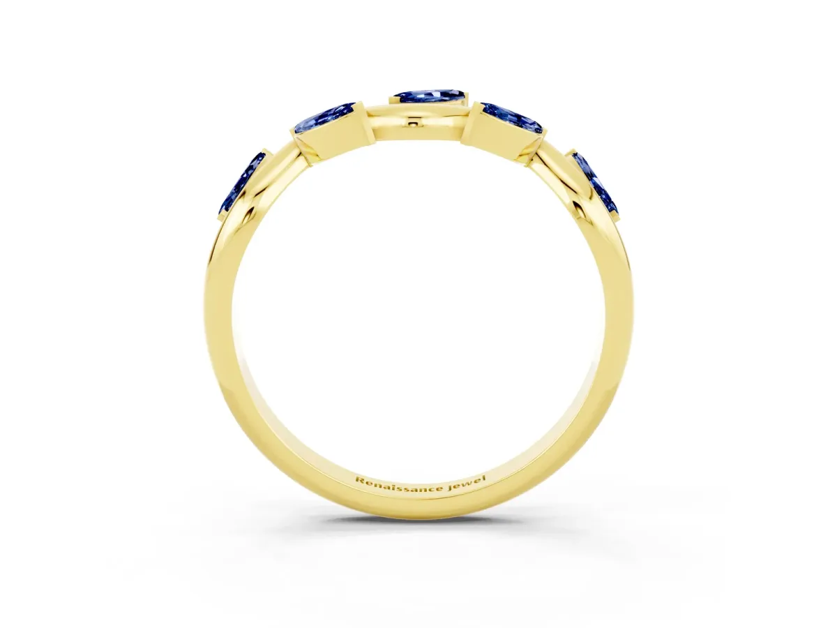 Marquise Blue Sapphire Twisted Band with Prong Setting Yellow gold