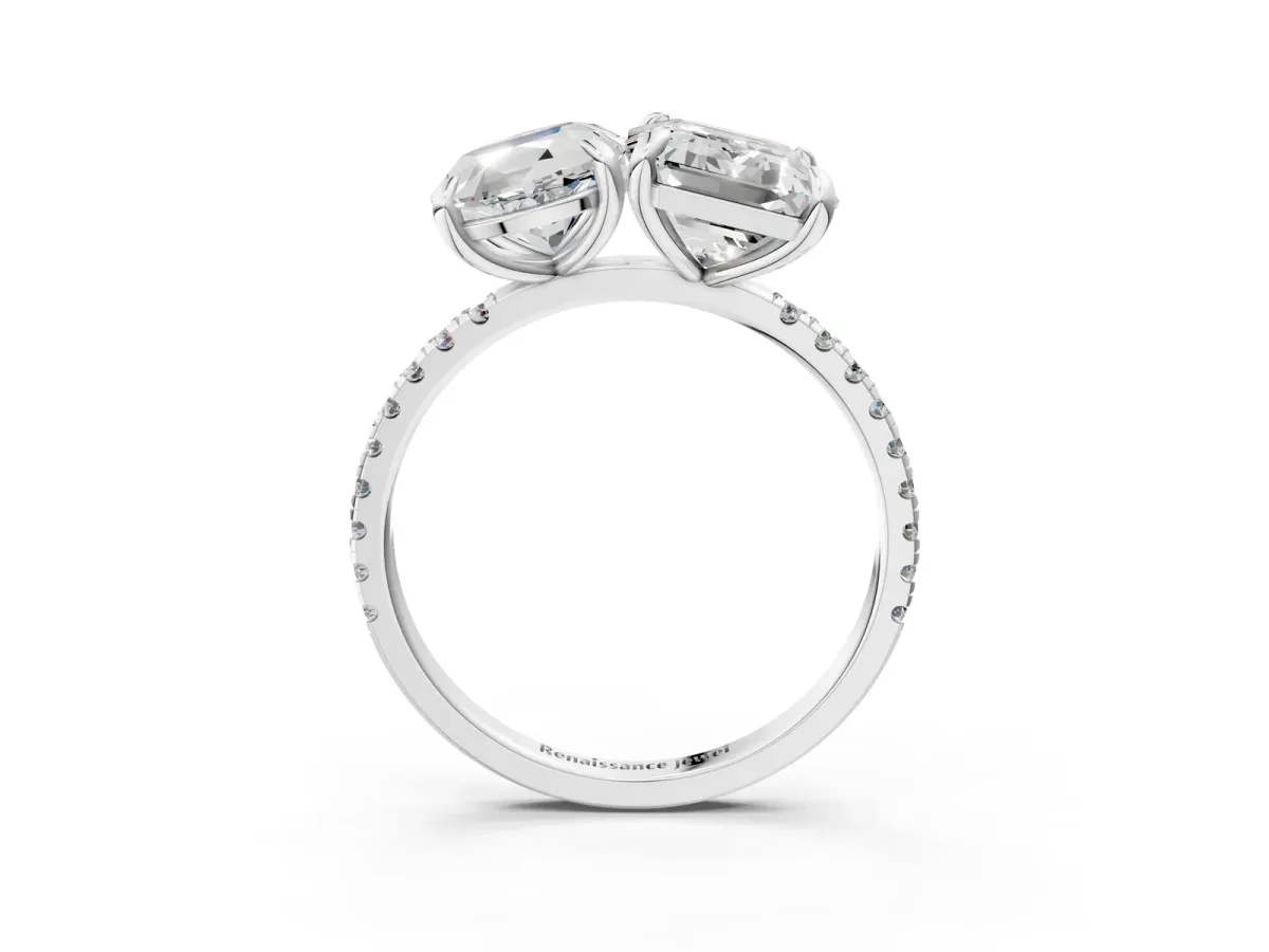 Oval and Radiant Toi Moi Ring with Prong Setting and Pave Band Silver