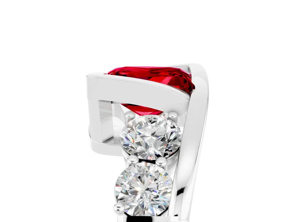 Bezel Set Princess Cut Ruby Bypass Ring with Round Accents Platinum