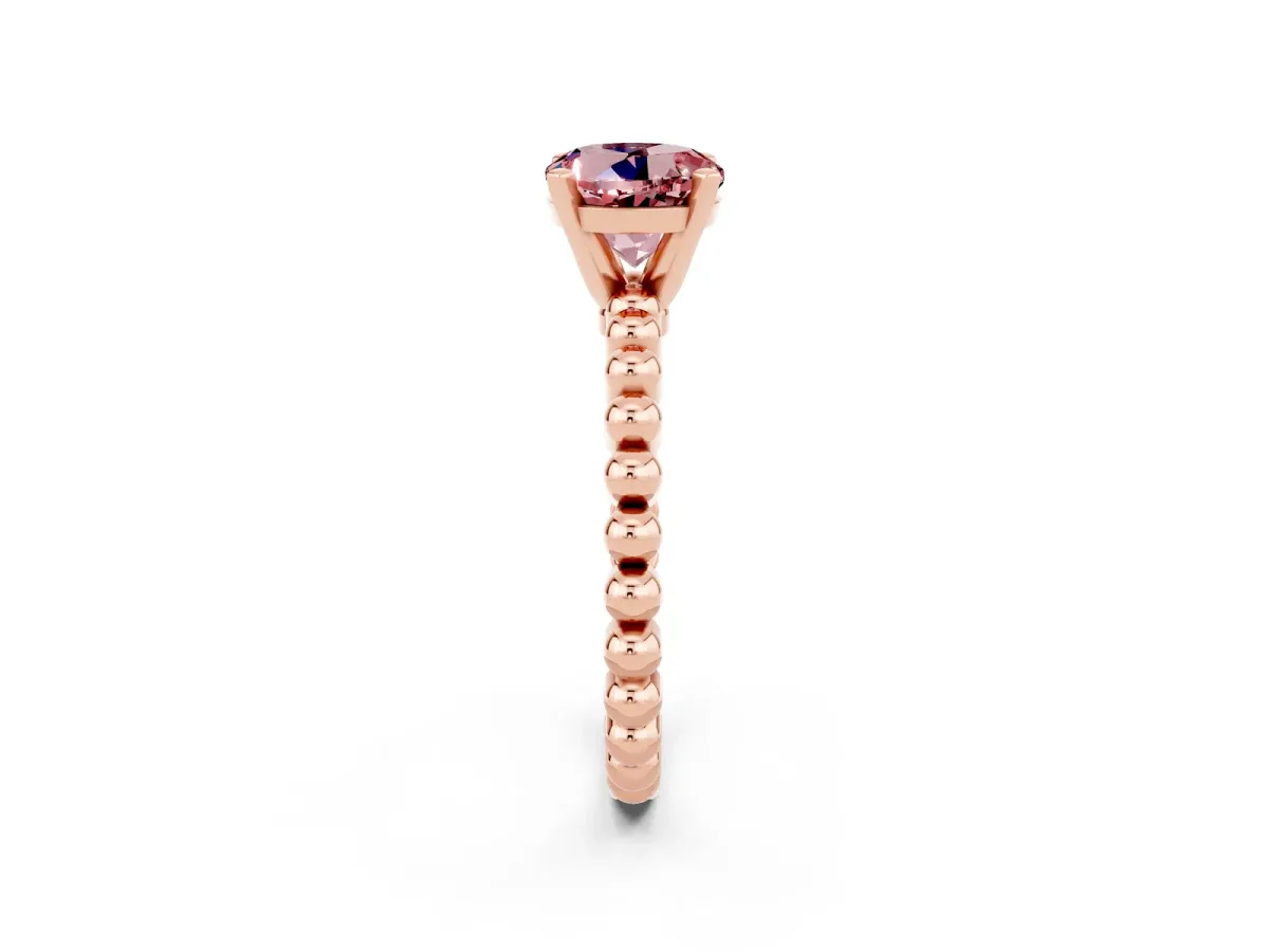 Round Cut Morganite Solitaire Ring with Beaded Band and Prong Setting Rose gold