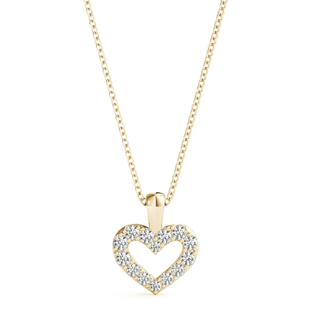 Pavé Round Diamond Heart Pendant Yellow gold