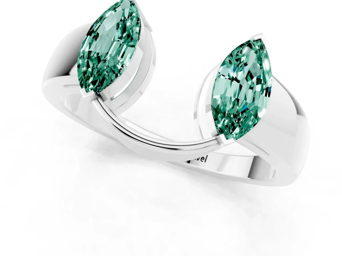 Marquise Green Sapphire Open Band Ring with Tension Setting White gold