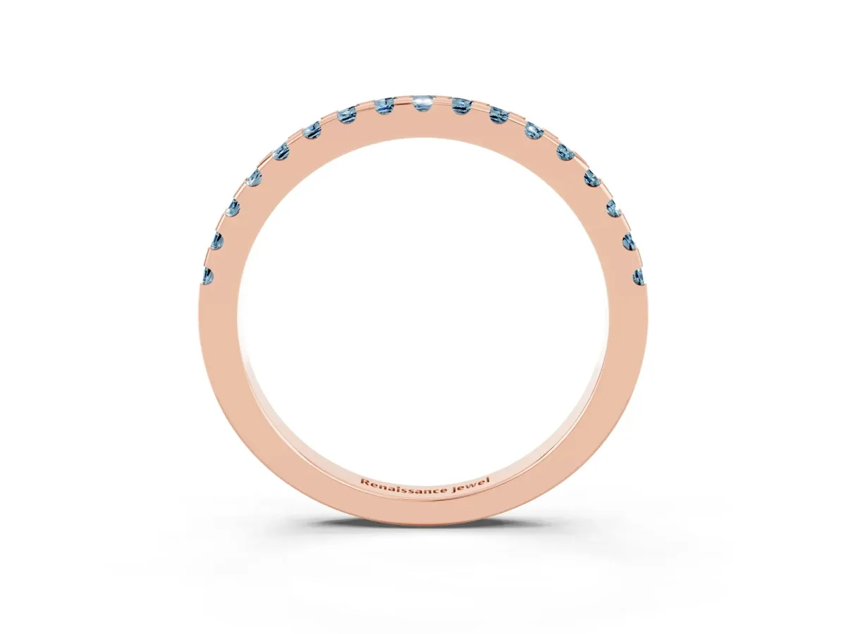 Round Aquamarine Pavé Set Eternity Band with Micro Prong Setting Rose gold