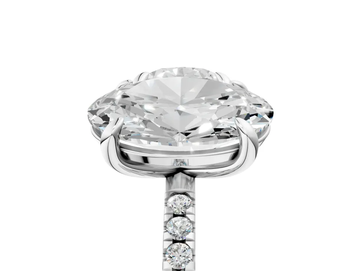 Round and Oval Toi Moi Ring with Prong Setting and Pave Band Silver