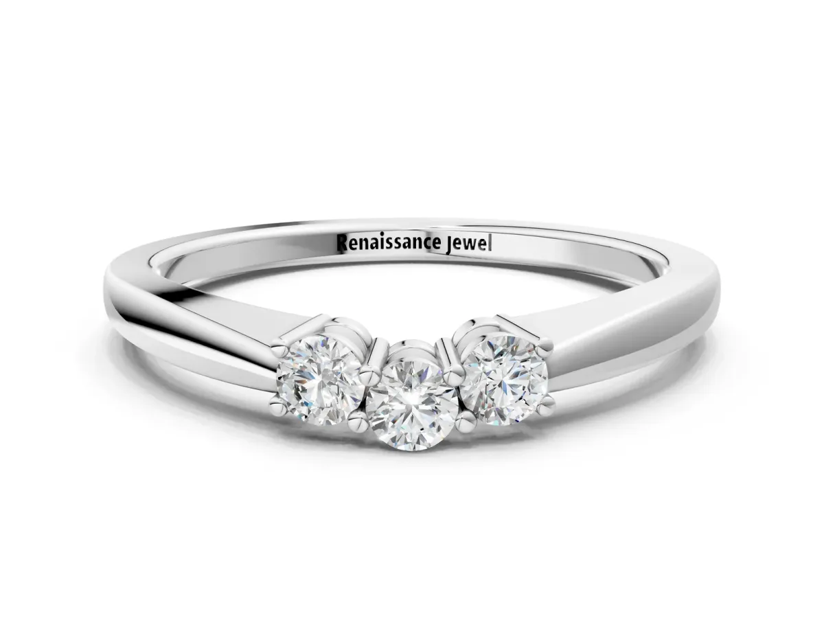 Three-Stone Round Diamond Tension Set Solitaire Band with Prong Setting Silver