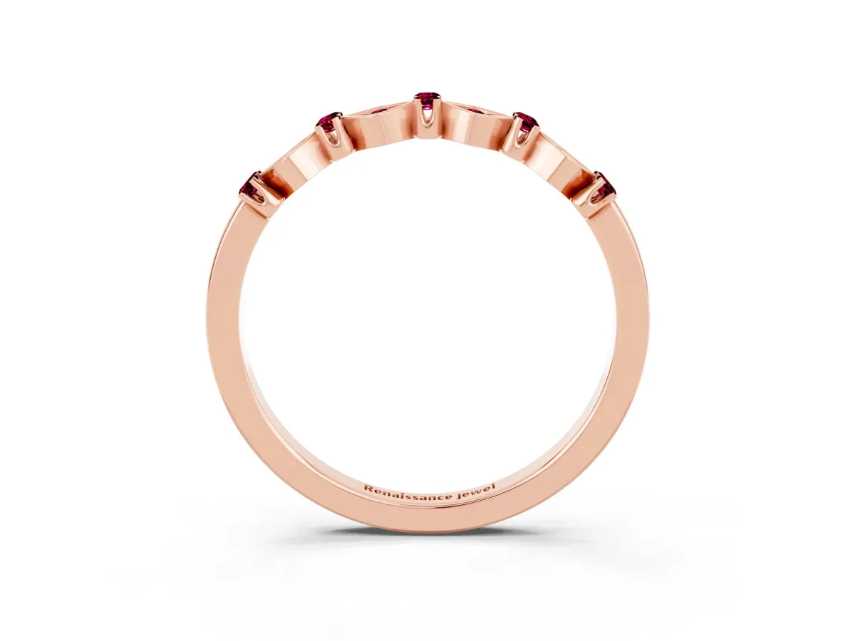 Pavé Cushion Garnet Cluster Eternity Band with Prong Setting Rose gold