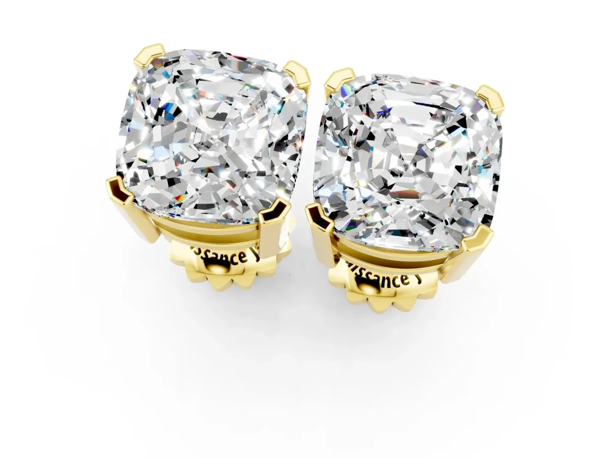 Cushion Cut Moissanite Stud Earrings Yellow gold