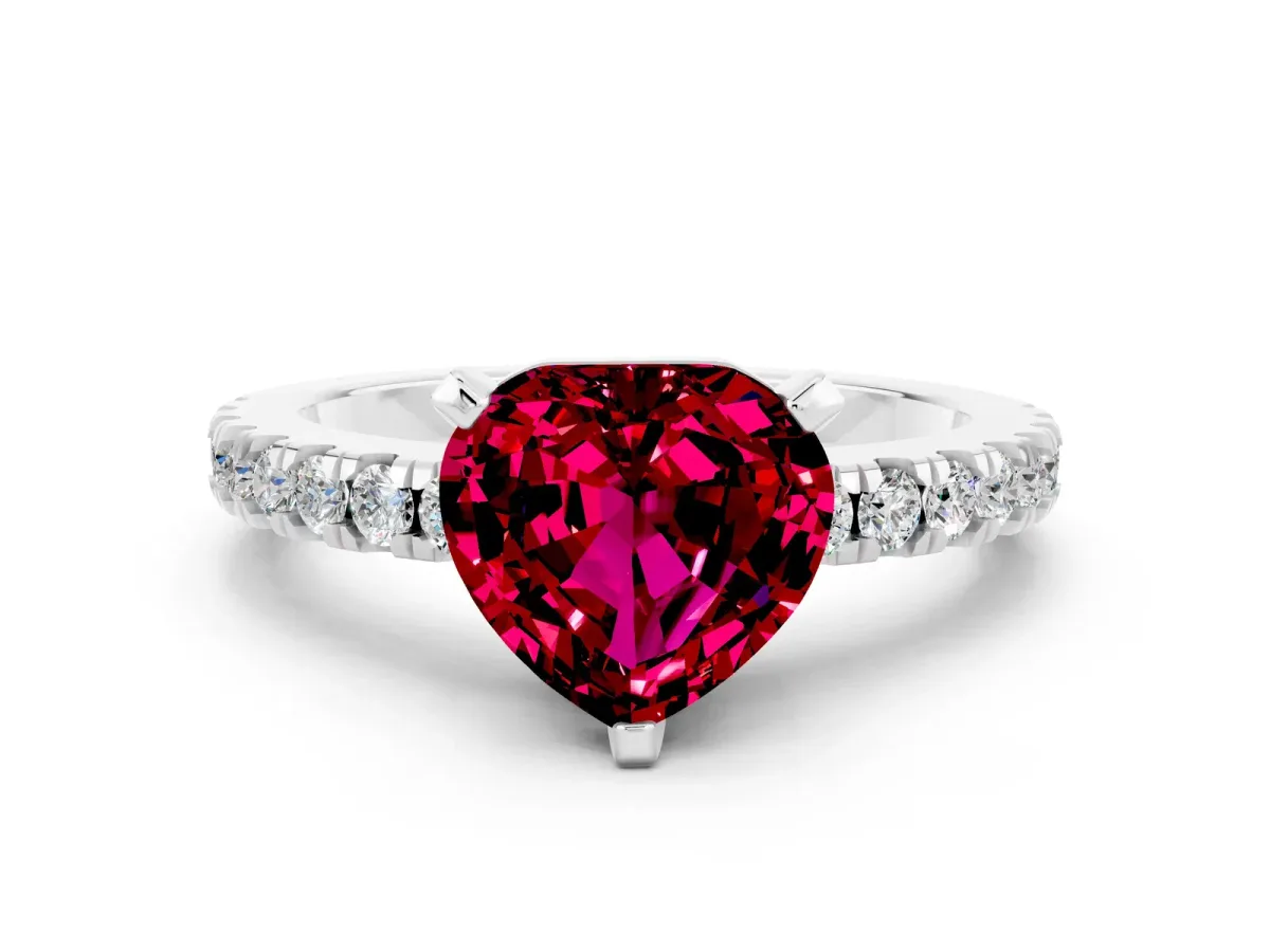 Heart Cut Solitaire Garnet with Pavé Band and Four-Prong Setting Silver