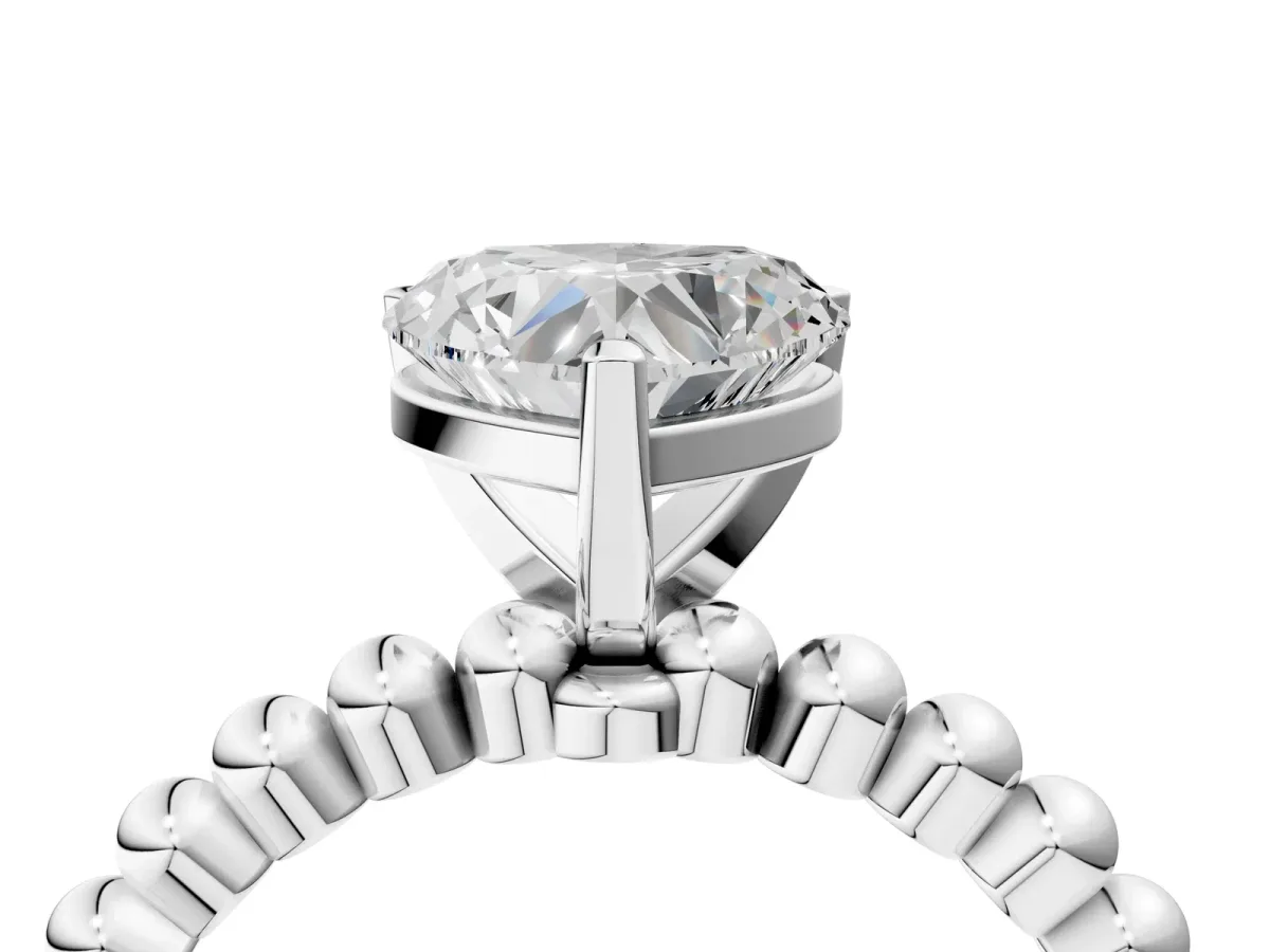 Heart Cut Diamond Solitaire Ring with Beaded Band and Prong Setting White gold