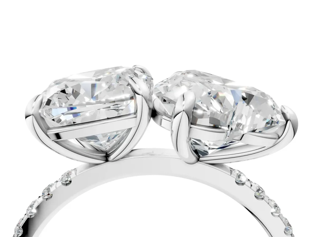 Cushion and Heart Toi Moi Ring with Prong Setting and Micro Pave Band Silver