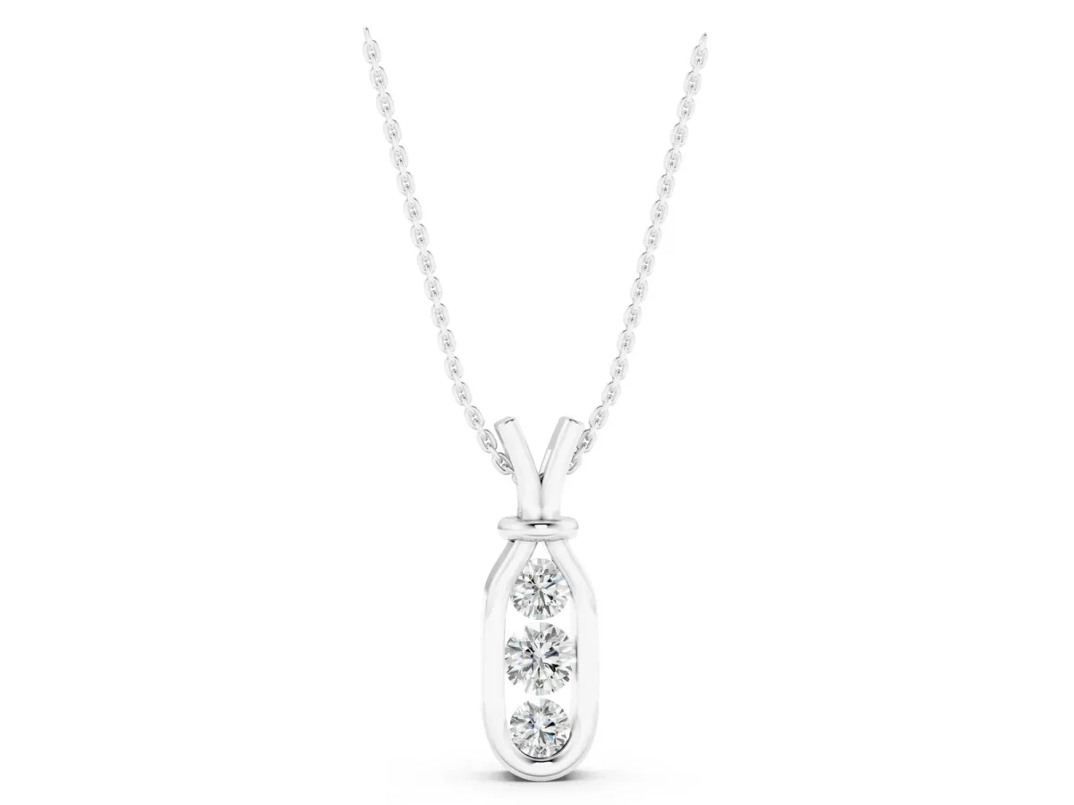 Three-Stone Round Diamond Bezel Pendant White gold