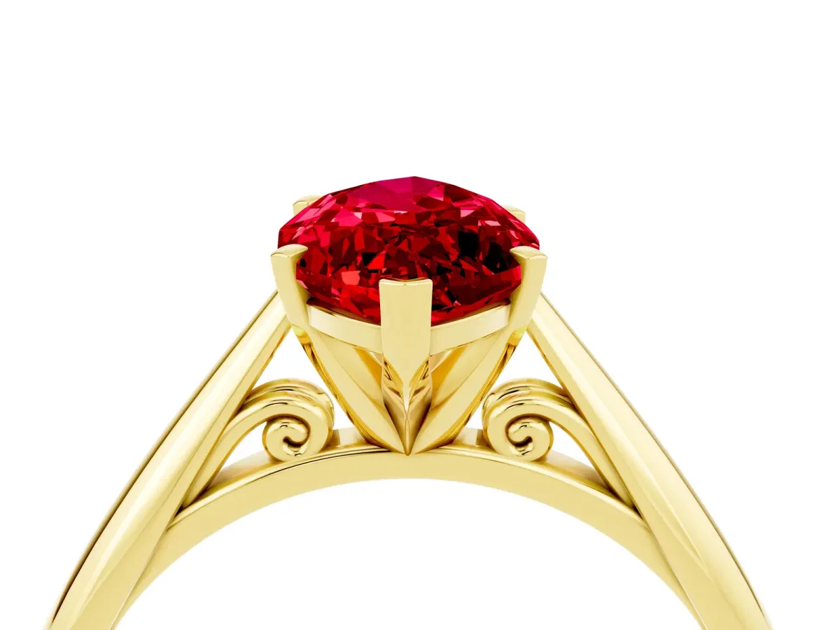 Marquise Cut Ruby Solitaire Engagement Ring with Cathedral Setting and Four-Prong Mount Yellow gold