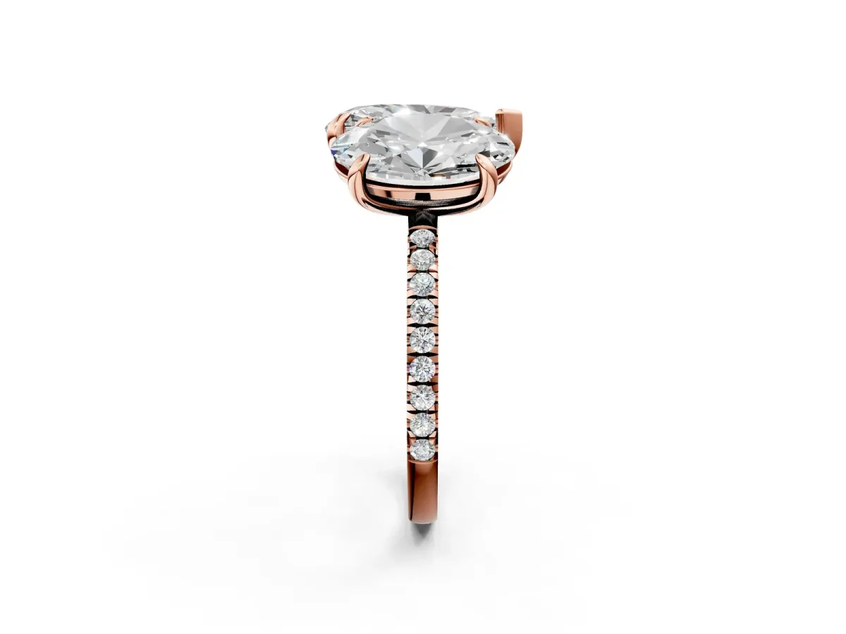 Oval and Pear Toi Moi Ring with Prong Setting and Micro Pave Band Rose gold