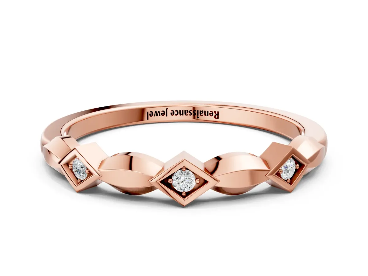 Square Diamond Twist Band with Bezel Setting Rose gold