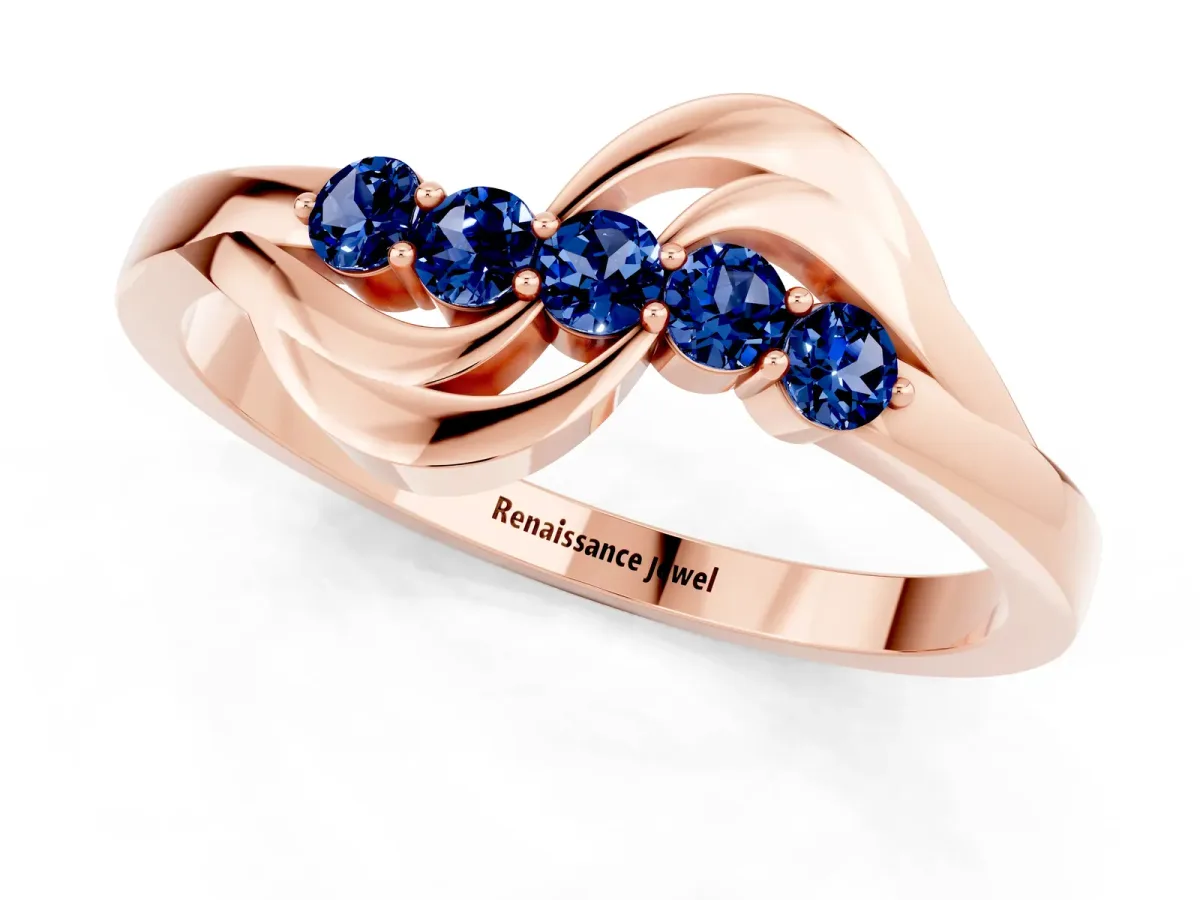Five-Stone Round Blue Sapphire Crossover Band with Prong Setting Rose gold