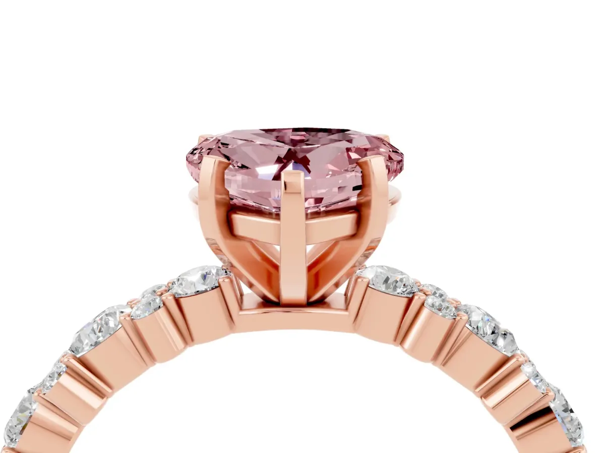 Heart Cut Morganite Side Stone Solitaire Ring with Round and Four-Prong Setting Rose gold