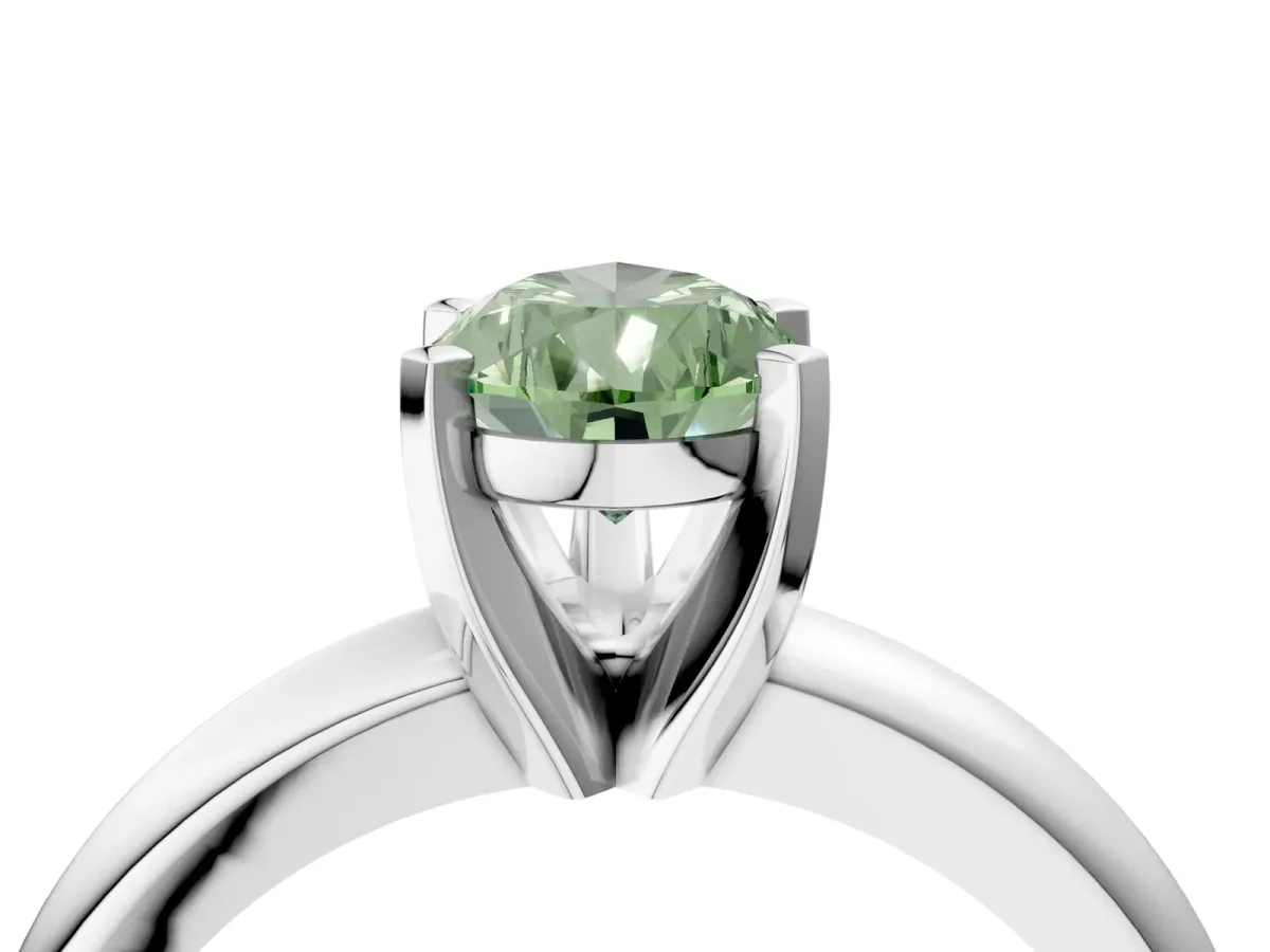 Fancy Green Pear Cut Diamond Solitaire Engagement Ring with Round Band and Four-Prong Setting Silver