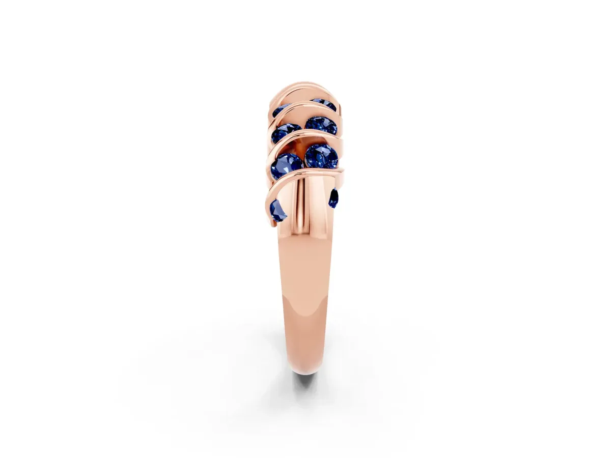 Channel Set Round Blue Sapphire Multi-Row Band Rose gold