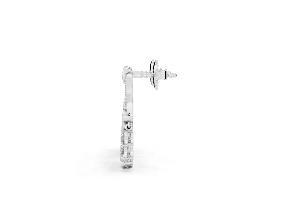 Round and Pear Diamond Dangle Earrings Silver