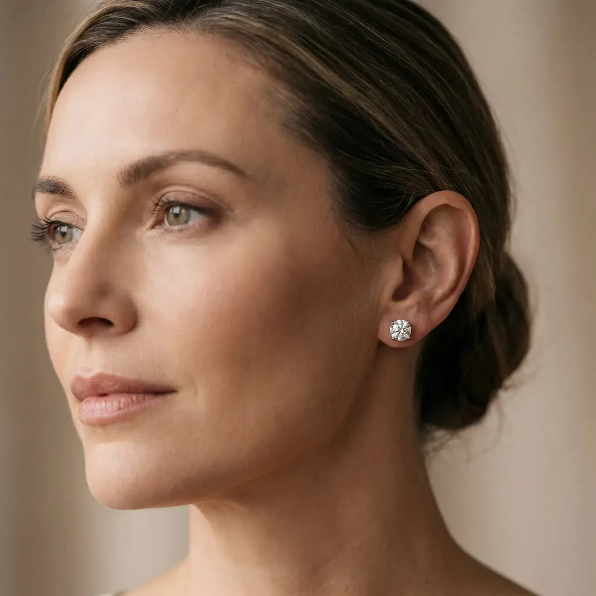 Round Solitaire Diamond Stud Earrings with Four-Prong Basket Setting White gold