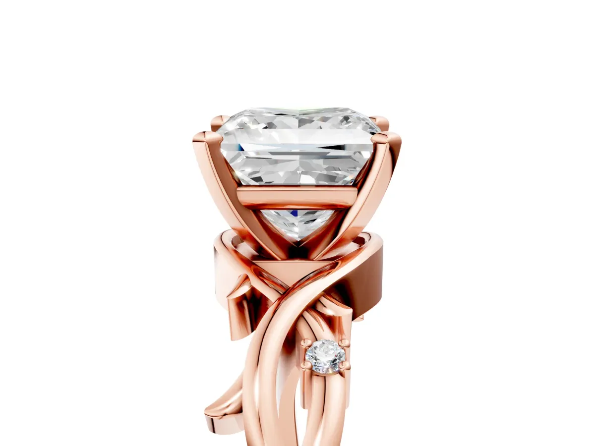 Princess Cut Diamond Solitaire Ring with Twisted Band and Prong Setting Rose gold