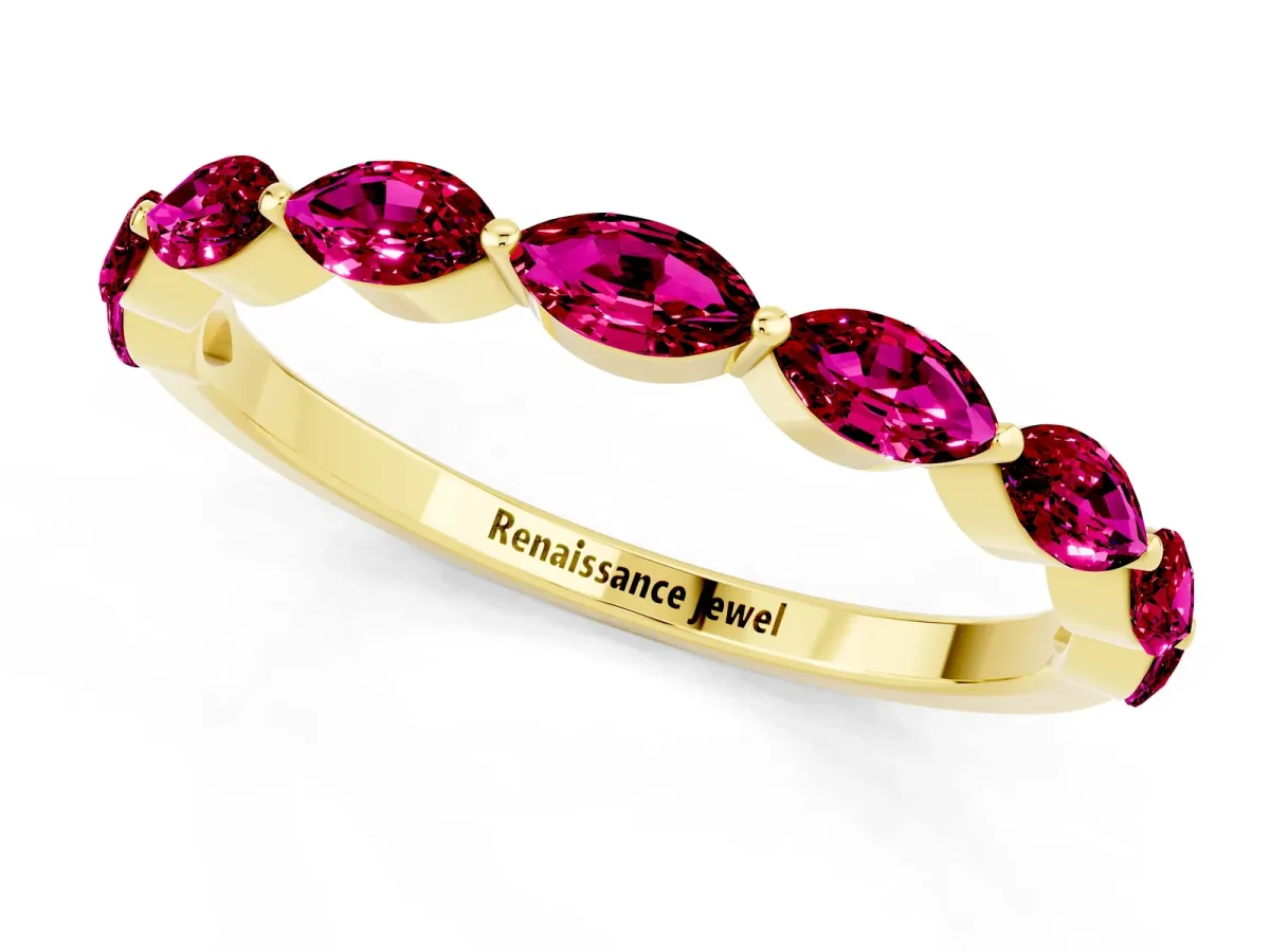 Marquise Garnet Half Eternity Band with Prong Setting Yellow gold