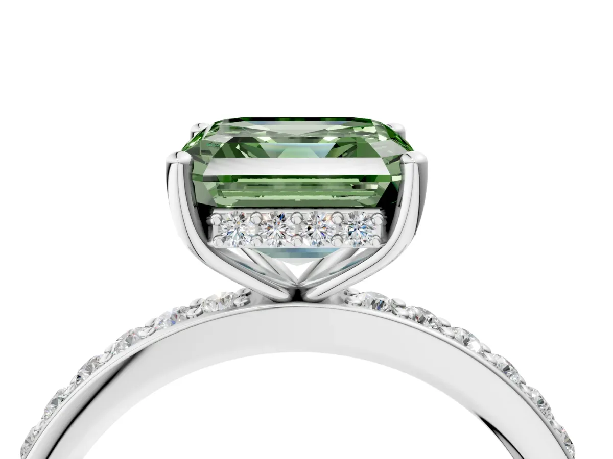 Fancy Green Asscher Cut Cut Diamond Pavé Band Ring with Four-Prong Setting Platinum